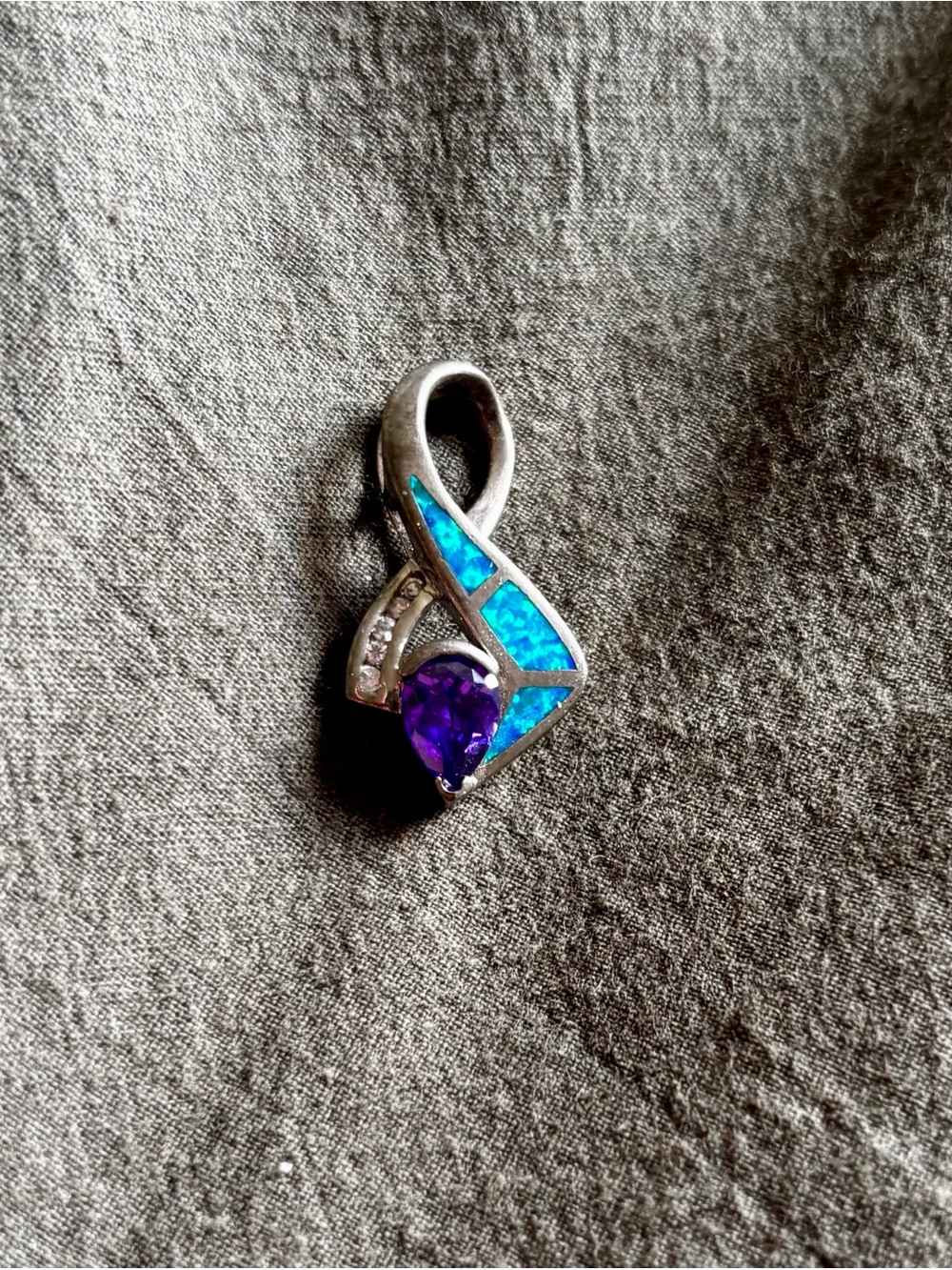 Sterling Silver Blue Opal & Purple Teardrop Pendant